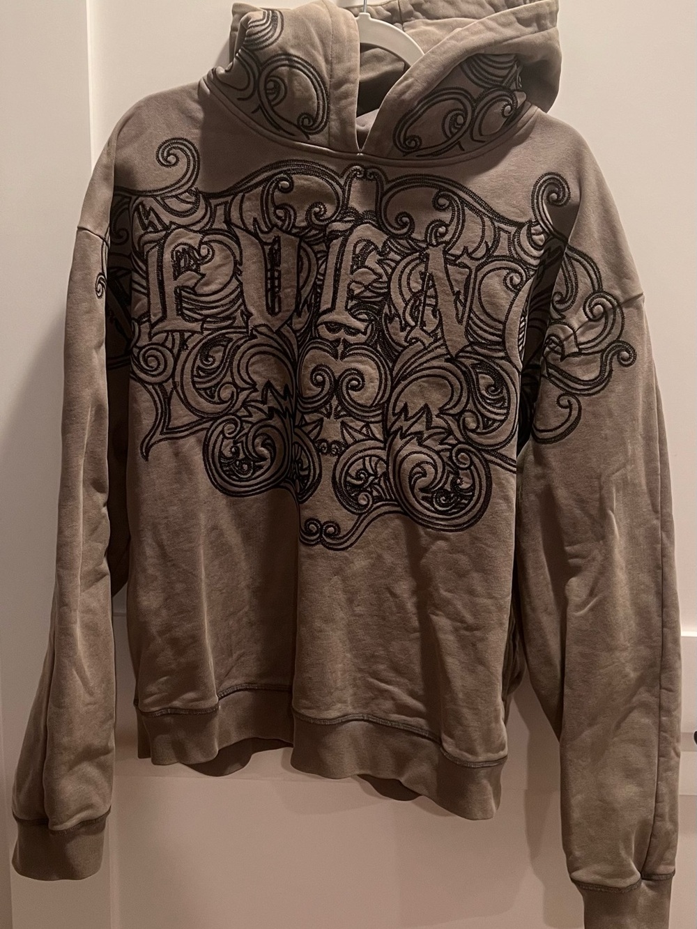 Revenge Embroidered Hoodie in Tan